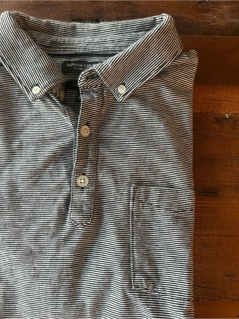Banana Republic Men’s Luxury Touch Standard Fit Black & White Micro-Striped Polo